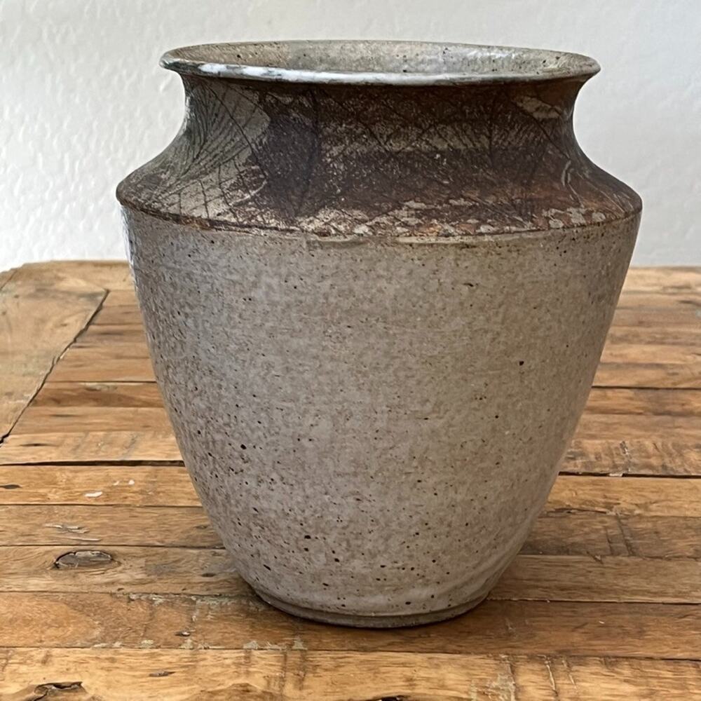 Vintage Handmade Pottery Stoneware Vase 8.5" Tall Textured Speckled